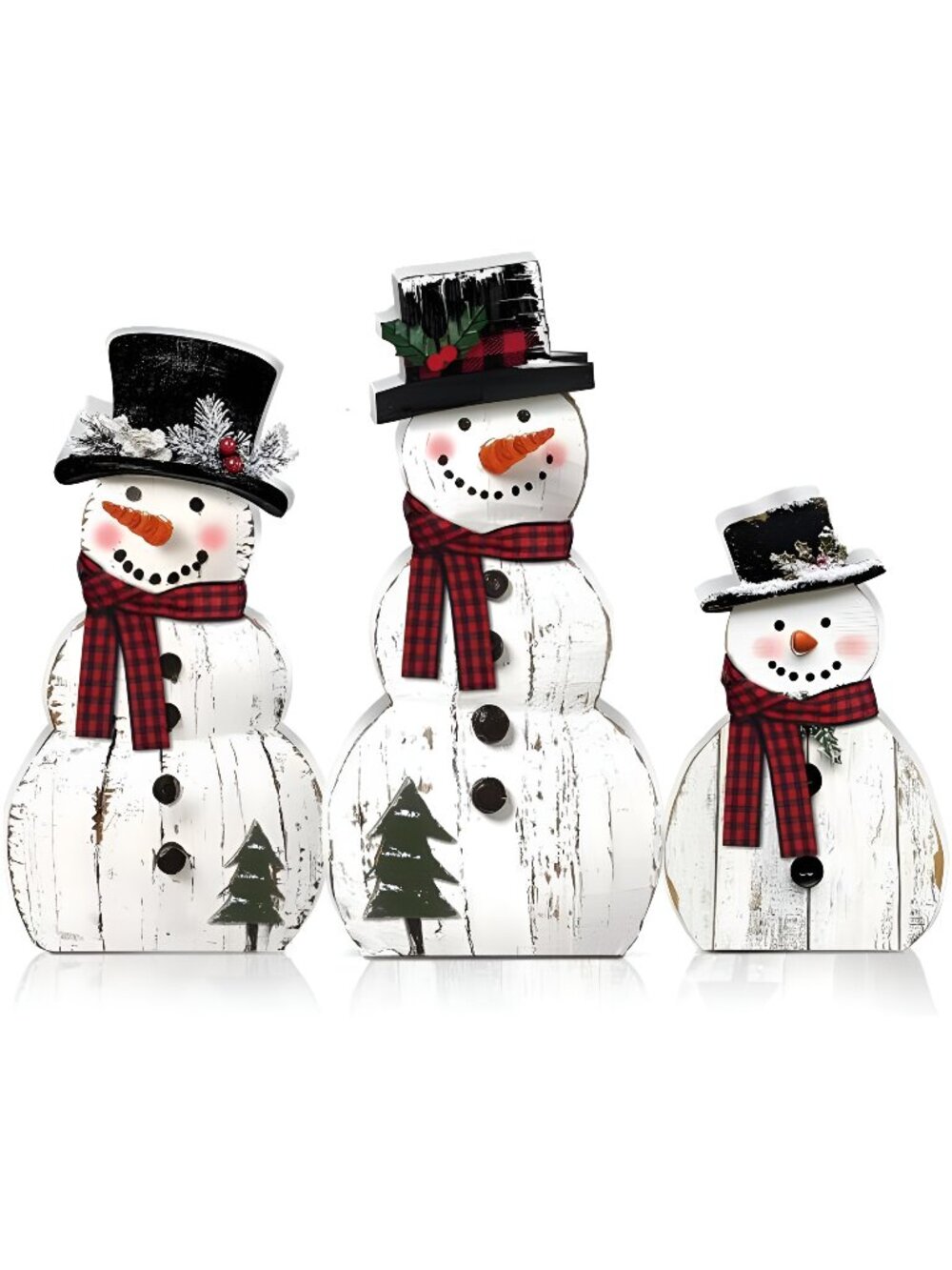 3 Pcs Christmas Snowman Wooden Decorations Rustic Snowman Table